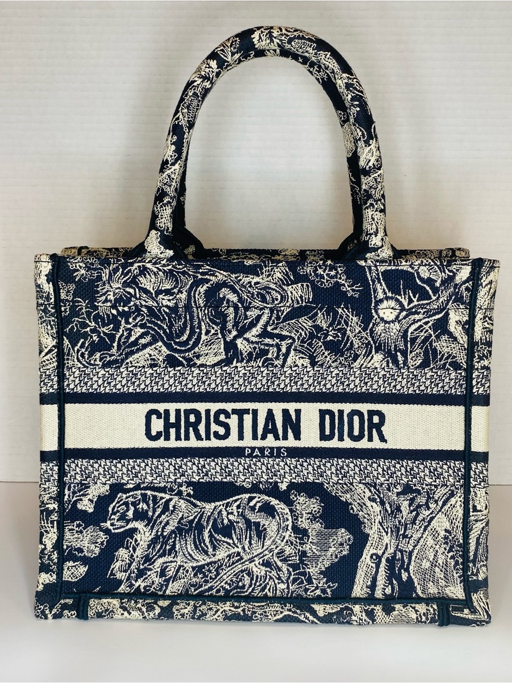 Dior Book Tote Navy and Cream Signature Toile Tote